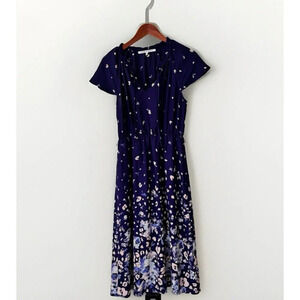 Collective Concepts Dress Womens Small Blue Floral Cap Sleeve Midi